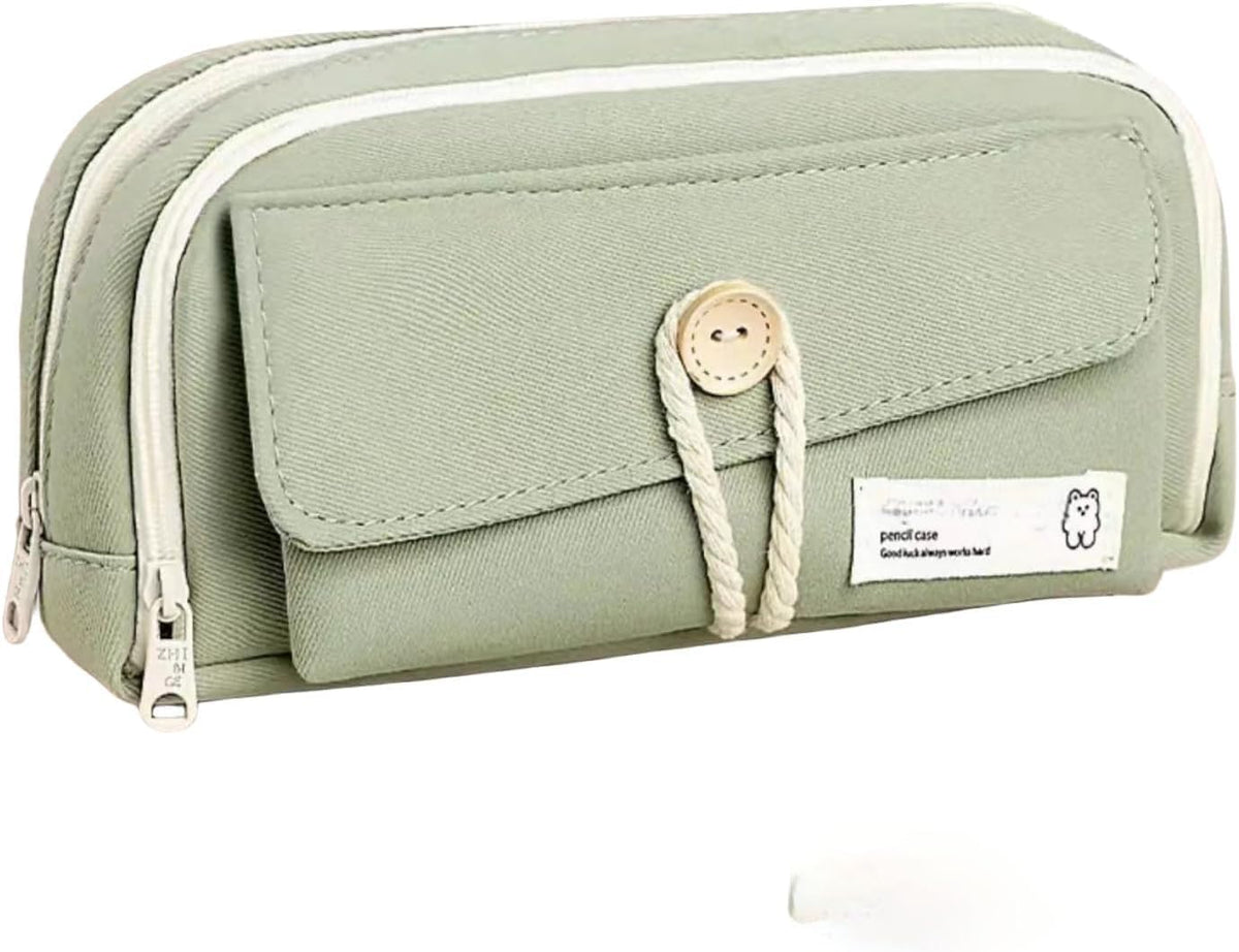 Simple Style Cotton Rope Pencil Holder - Large Capacity Multi-layered Pencil Case Organizer, Aesthetic Minimalist Fabric Pen Pouch with Zipper, Durable Eco-Friendly Pen Pouch Bag (White) – image 2