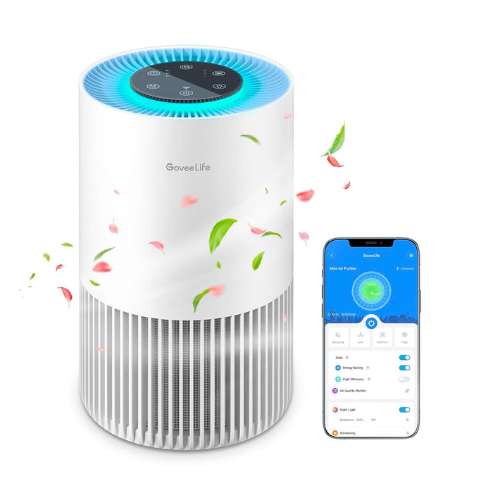 GoveeLife - Smart Air Purifiers for Bedroom, HEPA Portable Filter with Alexa WiFi Control for Pets Pollen Hair Smells, 24dB Quiet Air Purifier with 3