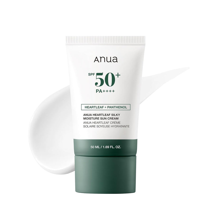 ANUA Heartleaf Silky Moisture Sun Cream SPF 50 PA++++, Korean Sunscreen, Face Sunscreen, Niacinamide, Fragrance Free, Travel Essentials, Low White Cast, 50ml /1.69fl.oz