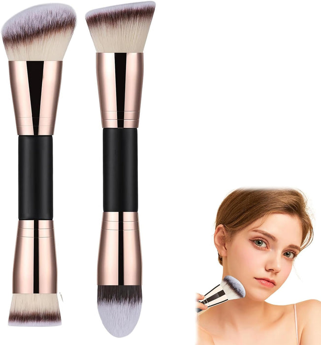 2 Pcs Double-Ended Makeup Brushes, Flat, Angled, Angled Round, Tapered Top Flawless Foundation Concealer Brush, Foundation Makeup Brush for Liquid, Cream, Powder Blending and Buffing