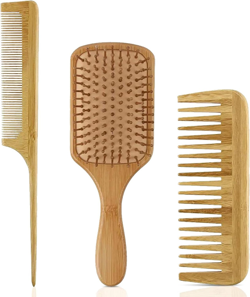 Homarket Paddle Hair Brush, Detangling Brush and Hair Comb Set for Men and Women, Great On Wet or Dry Hair (Black-4pcs)
