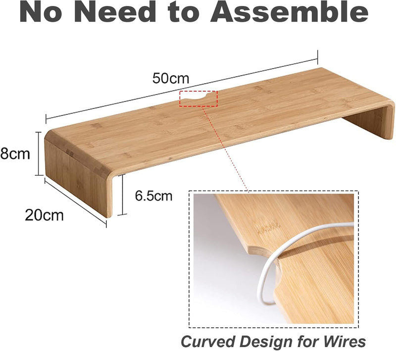 ikeoat Monitor Stand Riser, Ergonomic Height Bamboo Wood Desktop Riser Organizer, PC/Laptop/TV/Printer Monitor Stand for Home Office Use, No Assembly Required