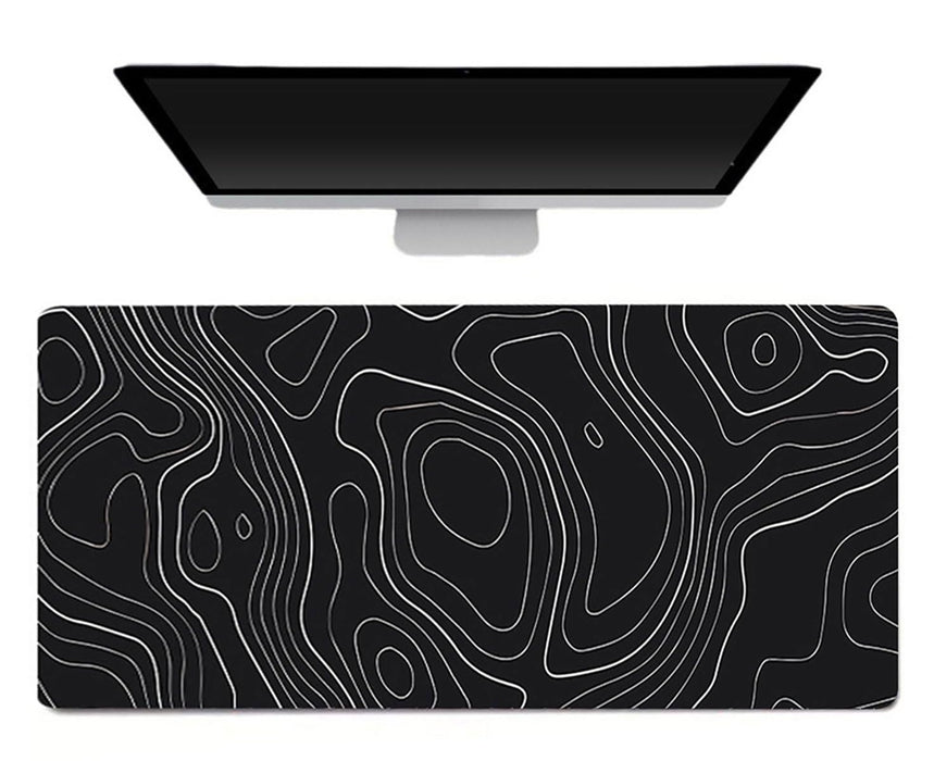 ECVV Gaming Mouse Pad XL - 80x30cm Large Mouse Mat with Anti-Slip Rubber Base for Keyboard and Mouse, for Home and Office�?Black with White Topographic Line�?