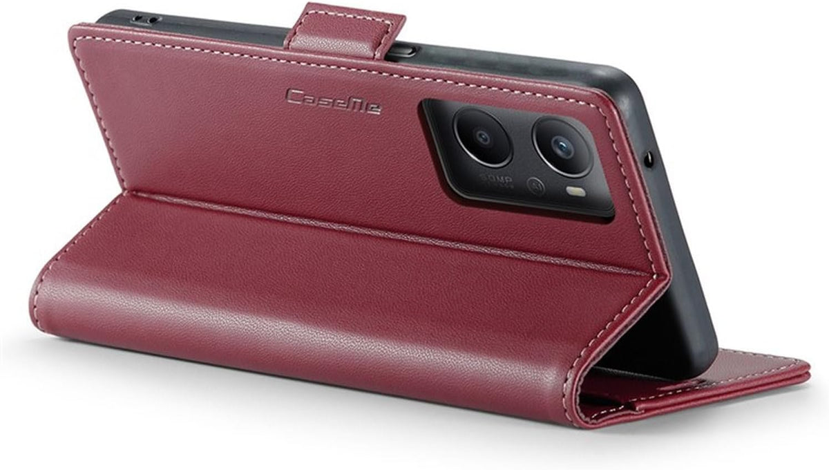 For Oppo A96 4G / A36 / A76 / K10 4G / Realme 9i 4G Leather Case RFID Blocking 3 Card Slot Mobile Cover - Red – image 10