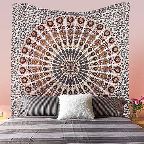 Bless International, Indian Wall Hanging Psychedelic Hippie Bohemian Peacock Mandala Tapestry Bed Sheet Gold Pink Blue King 225x265cm