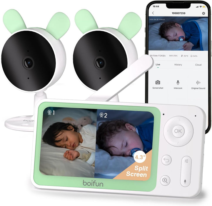BOIFUN Baby Monitor, 1080P WiFi Baby Camera via Screen and App Control, Video Recording, Playback, Night Vision, Two-Way Audio, Motion & Sound Detection, Area Alarm