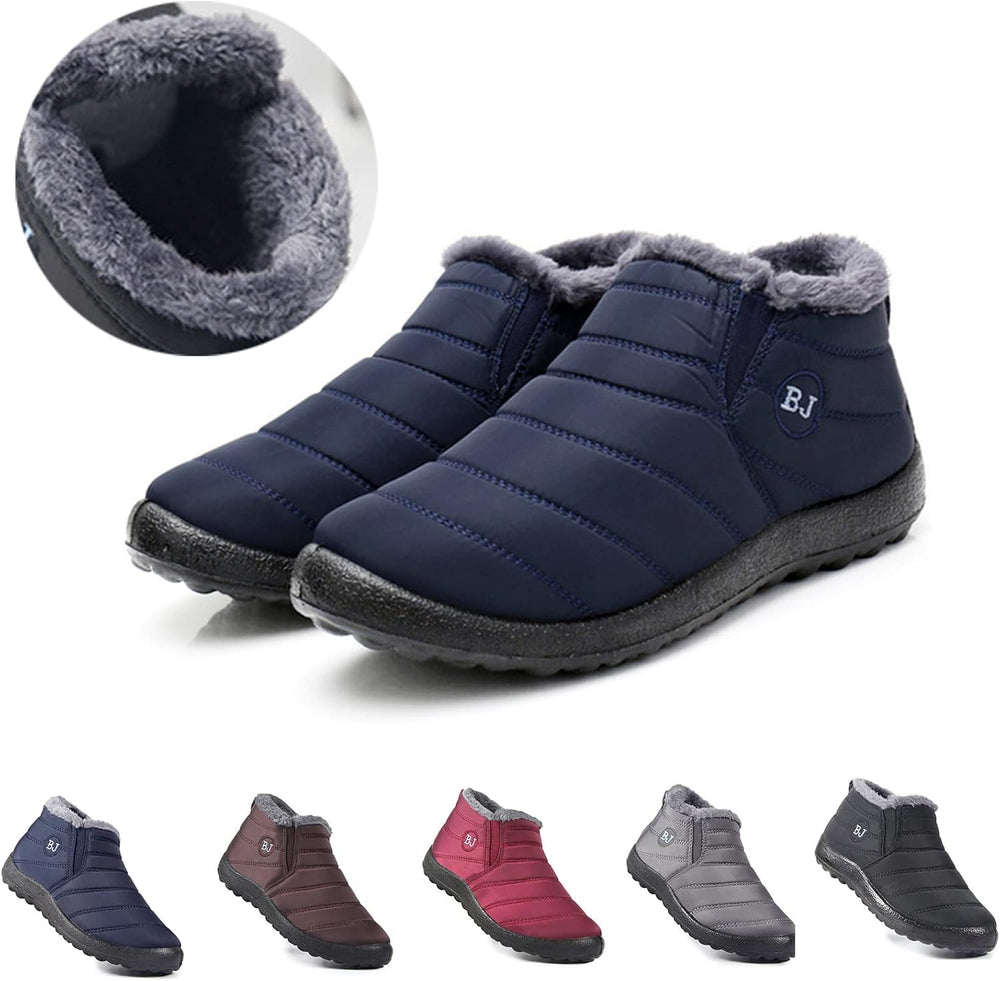 Boojoy Winter Boots, Winter Warm Non-Slip Ankle Boots, Fur Lined Thickened Non-Slip Winter Shoes for Men and Women (8.5-Men, Gray)