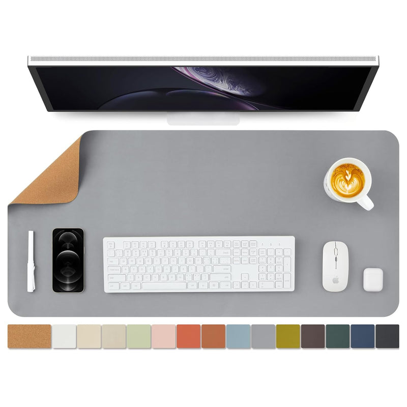 HOMIEAZICOZI Cork Desk Mat - Dual-Sided Desk Pad for Office and Home - Desk Organization and Accessories - Ideal for Large Mouse Pad and Desk Mats on Top of Desks(Gray,36"x 17")