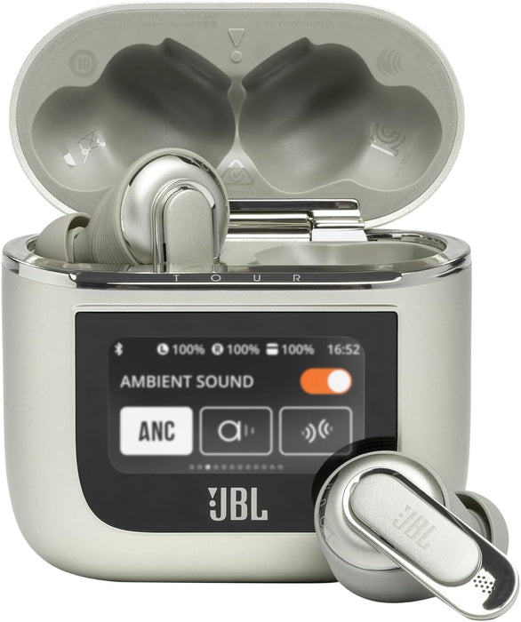 JBL Tour Pro 3, True Wireless Earbuds with Bluetooth, Built-in Battery and 40h Playback, Charging Case, Noise Cancelling and JBL Spatial 360 with Head Tracking, Beige