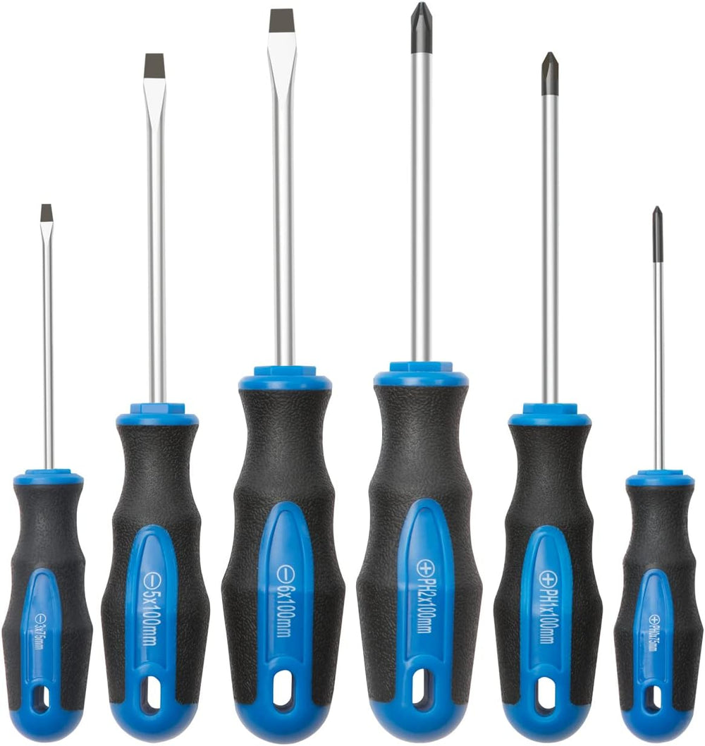 ROTATION 6PCS Magnetic Tip Screwdriver Set, 3 Phillips and 3 Flat, Professional Cushion Grip 6-Piece Hand Tools Set