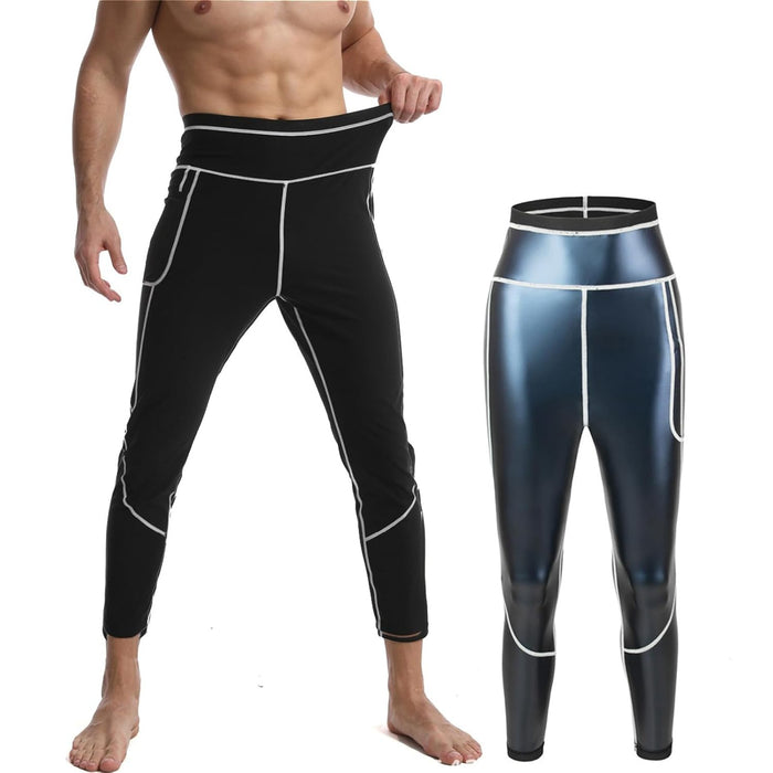 Men's abdominal control high-waisted compression pants, thermal shaping pants with pockets, sauna sports shorts
