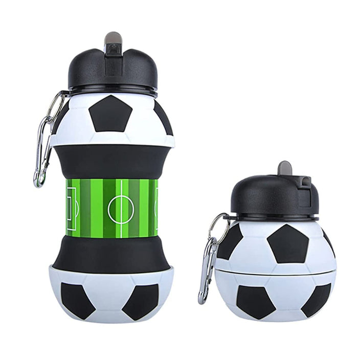 FOLDABLE BOTTLE Football Water For Sports, School, Travel, bicycle, Birthday Gifts, Shockproof, Silicone Collapsible Drink cup with Carabiner Clip Leak-Proof BPA Free (550ml-18.5oz)