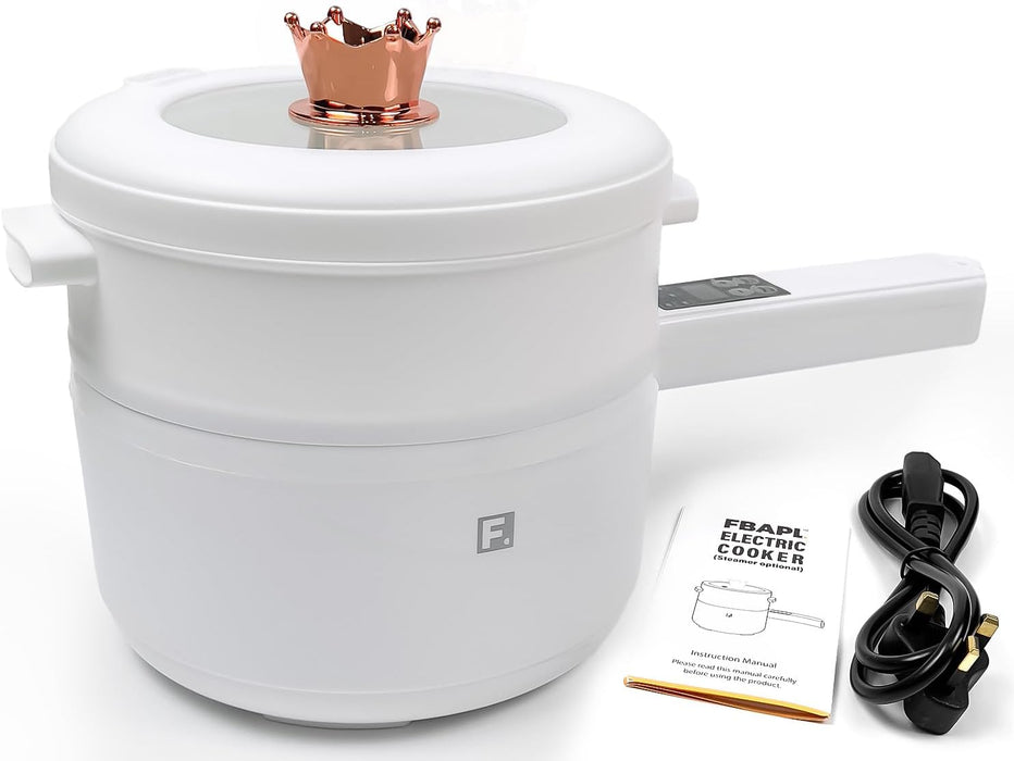 2L Hot Pot Electric Cooker Multi Cooker, Rice Cooker Small, Steamer Cooker, Electric Skillet, Frying Pan Electric Hot Pot, Portable Nonstick Pan (Black Liner + Steamer)