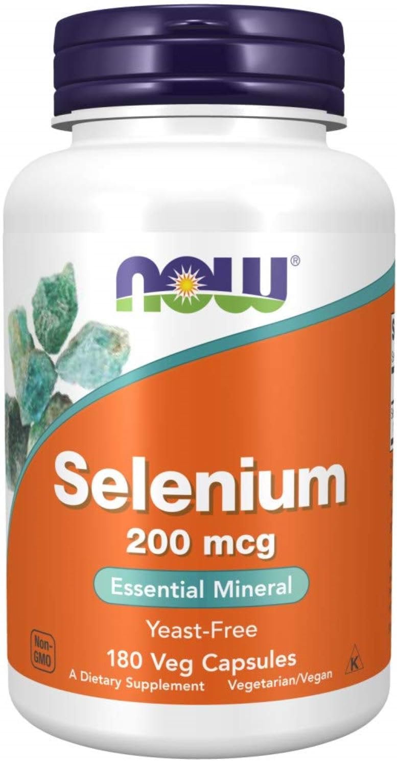 Now Foods Selenium 200mcg Yeast-Free Selenium Mineral for Antioxidant Protection & Immune System Support & Thyroid Health 180 Veg Capsules
