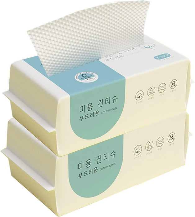 Joyzzz Disposable Face Towel, 200 Count Cotton Dry Facial Tissue for Sensitive Skin, Makeup Remover Dry Wipe, Soft Facial Cleansing Towels for Makeup Removing, Nursing, Travel, Surface Cleaning