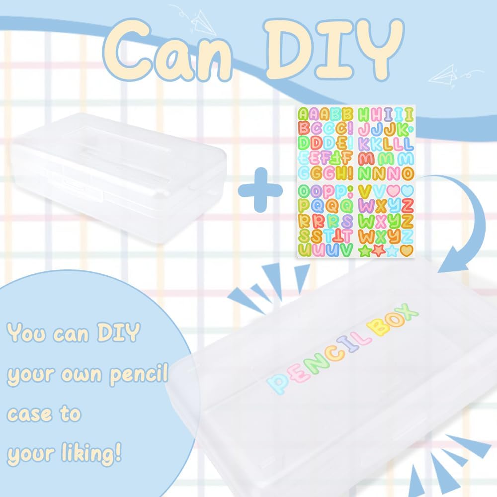 Pencil Box, Large Capacity Pencil Case,1 Pack Plastic Pencil Case Boxes, Clear Crayon Box with Snap-tight Lid Stackable Design, Hard Pencil Case,Supply Boxes for Office Supplies, White