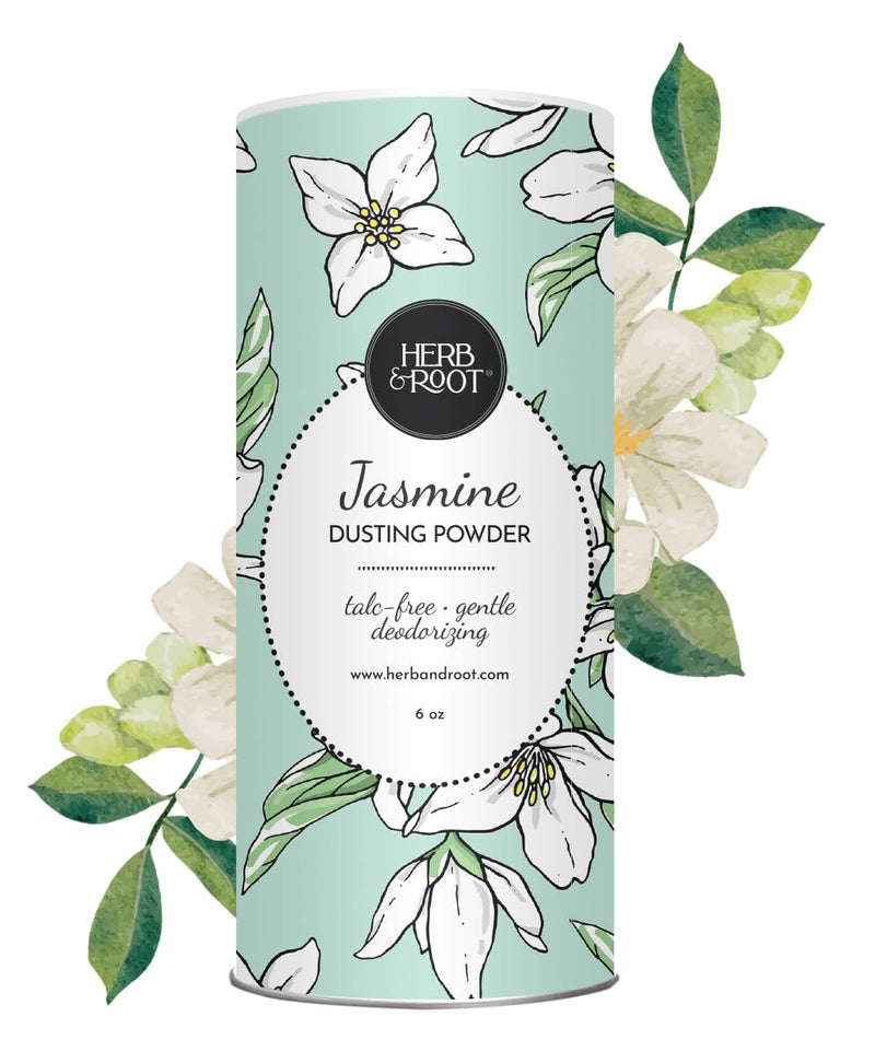 Herb & Root Fresh Jasmine Scented Body Dusting Powder for Women | Talc-Free, Anti-Itch, Chafing Relief, Deodorizing | Silky Smooth Skin All Day