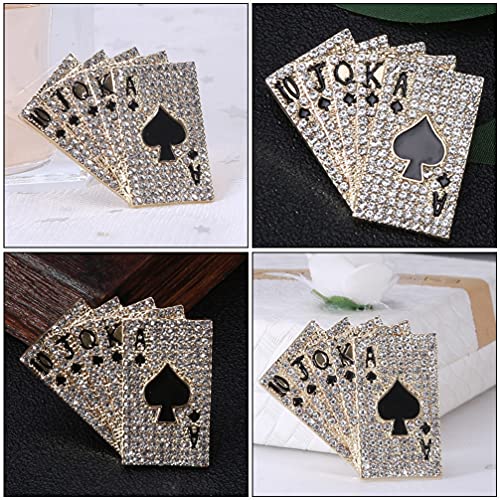 Happyyami Wedding Décor Poker Playing Brooch Pin Suit Enamel Lapel Pin Crystal Rhinestone Brooch Novelty Clothing Brooch Clothes Accessories Las Vegas Party Favors Golden Wedding Decor, 4x3.7cm