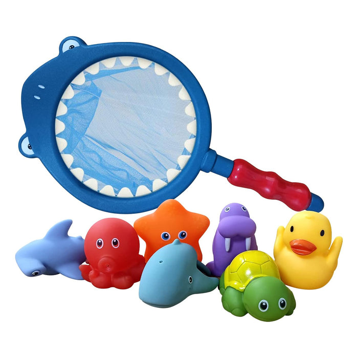 WA World Atlantus 8Pcs Baby Bath Toys, Scoop Net Fish Pool Toys With Spray, Sounds, Color Changing Toddler Bathtub Toys