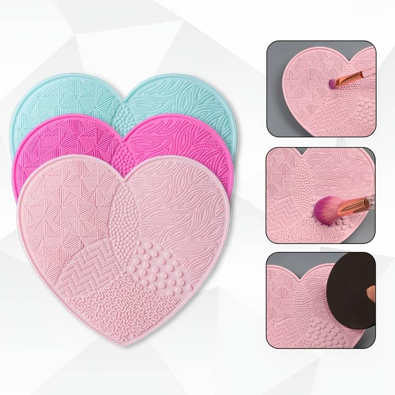 Heart Shaped Portable Makeup Brush Cleaning Pad With Suction Cup | Beauty Tool | Makeup Brush Cleaner Mat | Makeup Accessories - 1pc - Random Colour (Heart, 1)