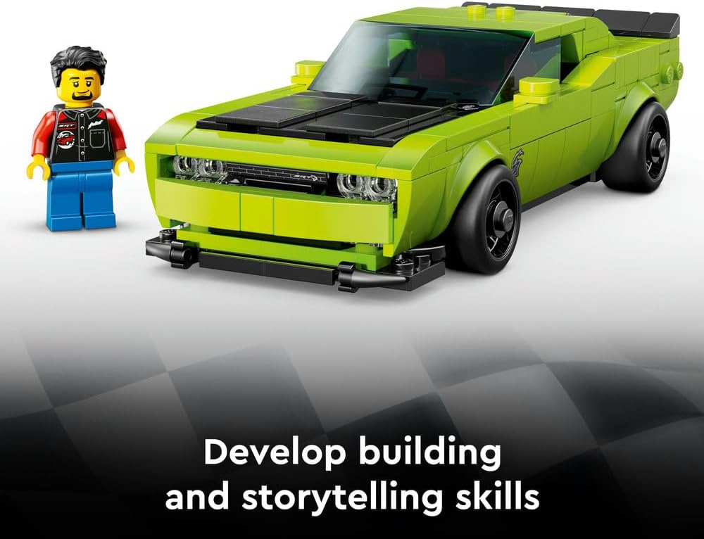 Speed Champions Dodge Challenger SRT Hellcat Sports Car Toy - Car Model Kit with a Driver Minifigure - Birthday Gift for 9+ Year Old Boys - 77237