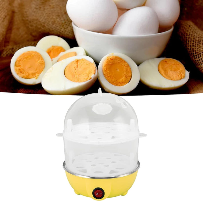 Electric Egg Boiler - Egg Cooker - 350W 2 Layers 14Pcs Eggs A Time Auto Power Off Safe PP Egg Boiler with Measuring Cup for Home(Yellow)