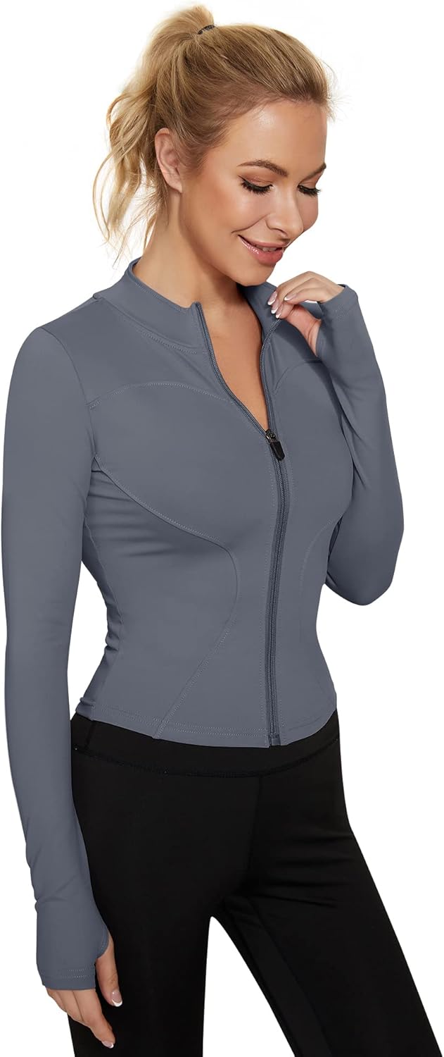 IECCP Women's T-Shirt, Gym Top, Yoga Top, Long-Sleeved Crop Top, Sports Shirt, Lightweight Fitness Top with Half Zipper and Thumb Hole