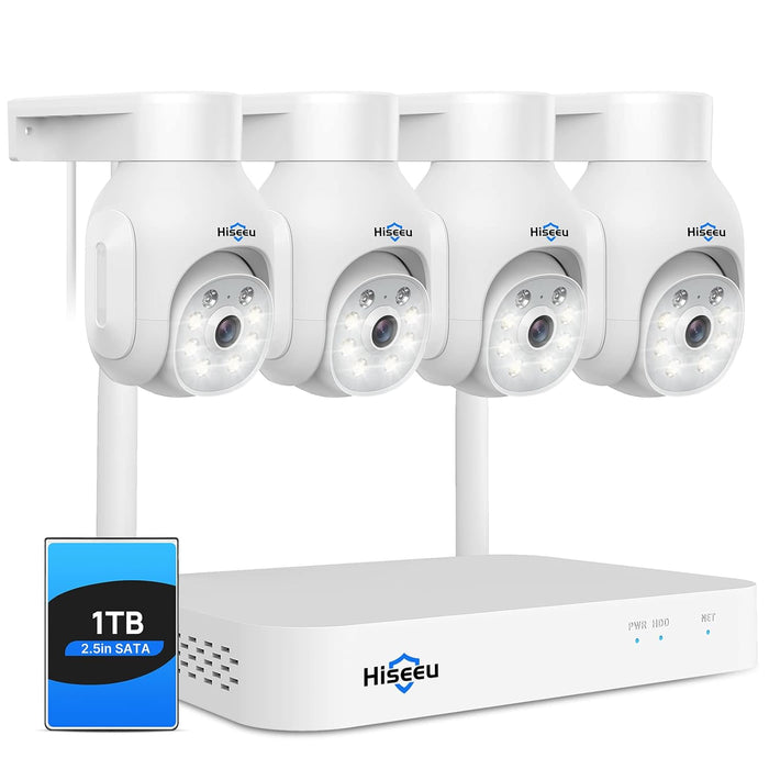 Hiseeu 5MP Wireless PTZ Security Camera System, Indoor Outdoor IP66 Waterproof WiFi Camera, 4K 10CH NVR, 2-Way Audio, Motion Detection Alarm, 24/7 Surveillance, 1TB Hard Drive (Plug-in Power Supply)