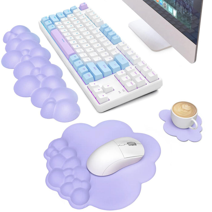 NALACAL Cloud Mouse Pad Wrist Support Keyboard Wrist Rest Set with Ergonomic Memory Foam,Non-Slip Base,Cloud Coasters for Home,Office,Laptop,Desktop Computer,Easy Typing Pain Relief-Purple