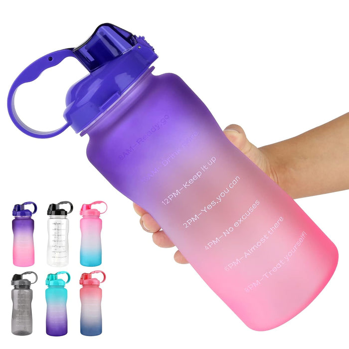 Water bottle 2l/ large sports bottle with time marker, bpa free & leakproof, reusable portable fitness sport water bottles for gym &outdoor sports &office (purple)