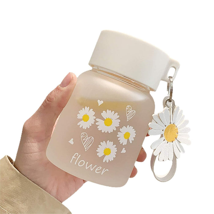 ELECDON Glass Water Bottle, 350ml/12oz Cute Clear Water Bottle for Women&Girls Water Bottle for Teen Girl Portable Water Bottle Mini Glass Water Bottle (Four Flowers)