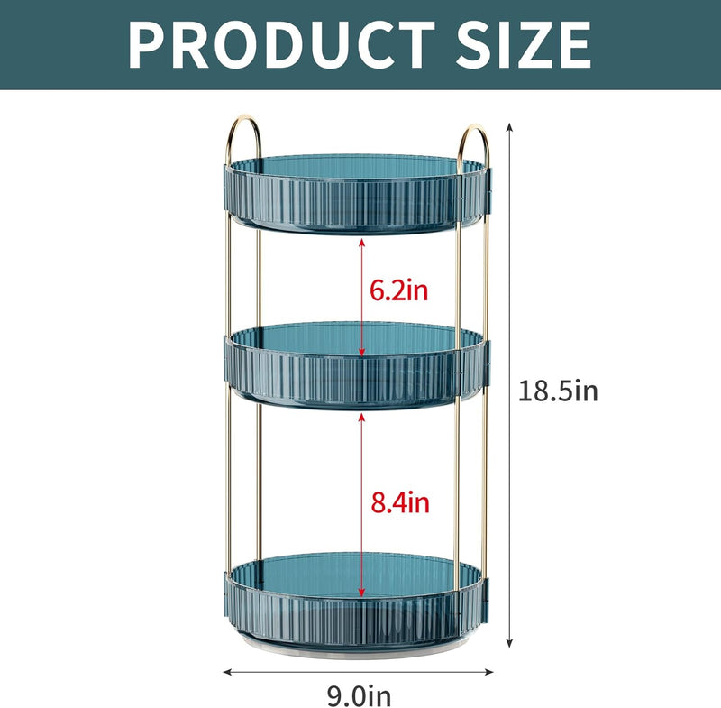 INVSSENE 360° Rotating Makeup Organizer, Bathroom Make Up Spinning Holder Rack, Large Capacity Cosmetics Storage Vanity Shelf Countertop, Fits Cosmetics, Perfume, Skincare, Lipsticks(2 Tiers, Green)