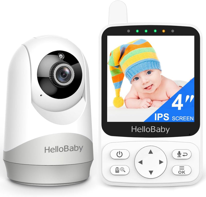HelloBaby Monitor with 29Hour Battery Life and 4" IPS Screen, No WiFi, Video Baby Monitor with Camera and Audio 1000ft Long Rang Auto Night Vision 2 Way Audio Temperature VOX Mode for Baby Pet Eldly
