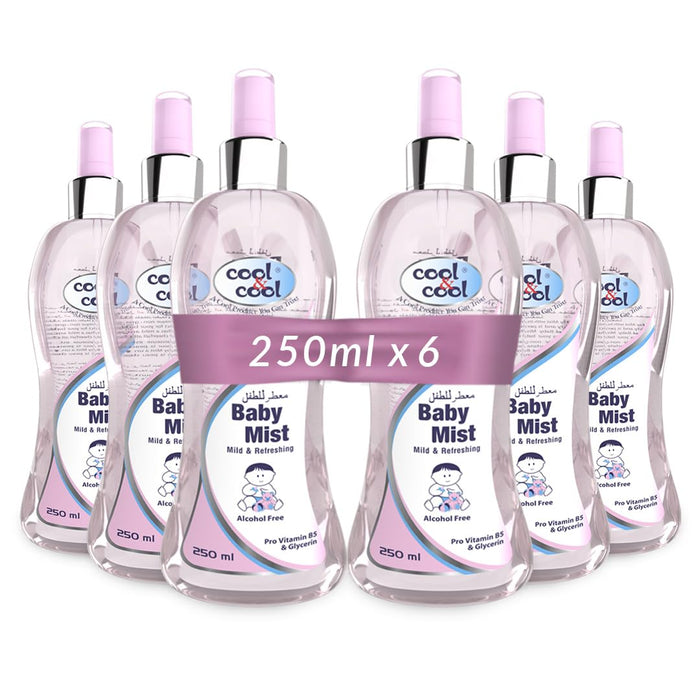 Cool & Cool Baby Mist Cologne 250Ml(Pack of 6) Alcohol Free,Paraben Free, Glycerin, Mild And Refreshing-1.5 Litres
