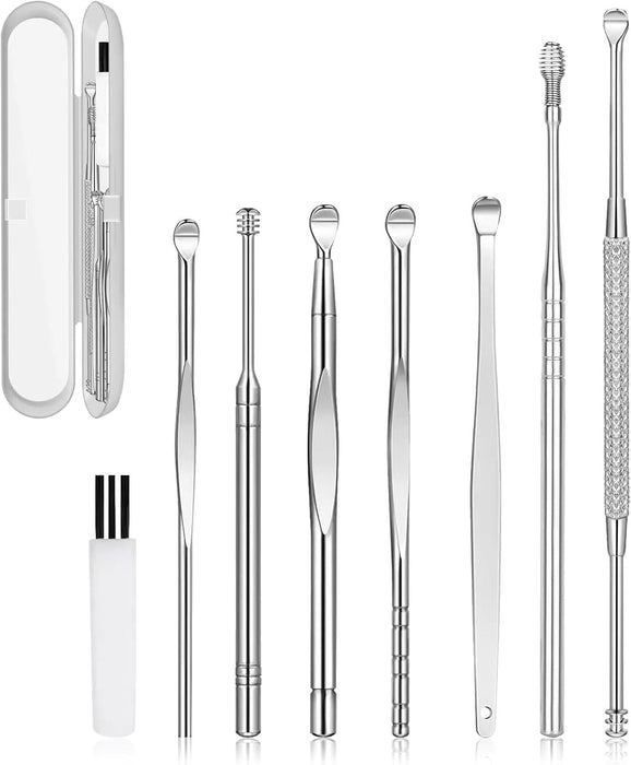 Sunomy Ear Wax Removal Kit, Ear Cleansing, Cleaning Brush and Storage Box, One-Piece Ear Picker Design for Adults and Kids (8 Pcs, white brush)