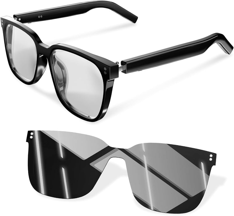 Smart Bluetooth Glasses, Clear Anti Blue Light Lenses, Magnetic Clip-On Sunglasses, UV400 Protection, Hands-Free Calls& Audio, for Indoor/Outdoor