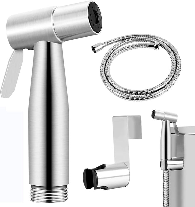Handheld Bidet Sprayer Kit for Toilet, Stainless Steel Brushed Nickel Sprayer Toilet Bathroom Shower Head with 59 inch Hose and Wall Bracket Holder 3 Set(Note: linker not T valve Included)