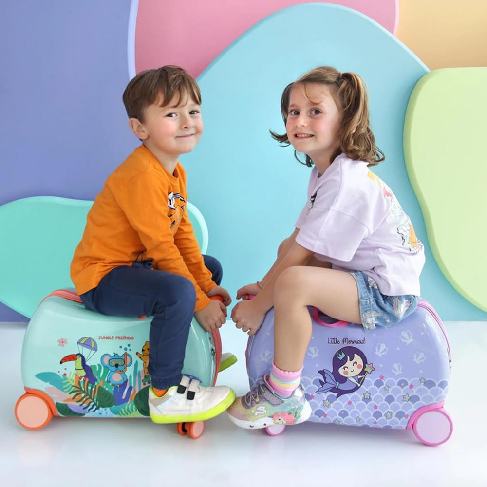 MILK&MOO Rideable Kids Suitcase Little Mermaid, Fun and Safe, Durable, Spacious, and Ergonomic Design, Enjoyable Journeys with 360-Degree Swivel Wheels,Suitable for Children Aged 2-6 Years