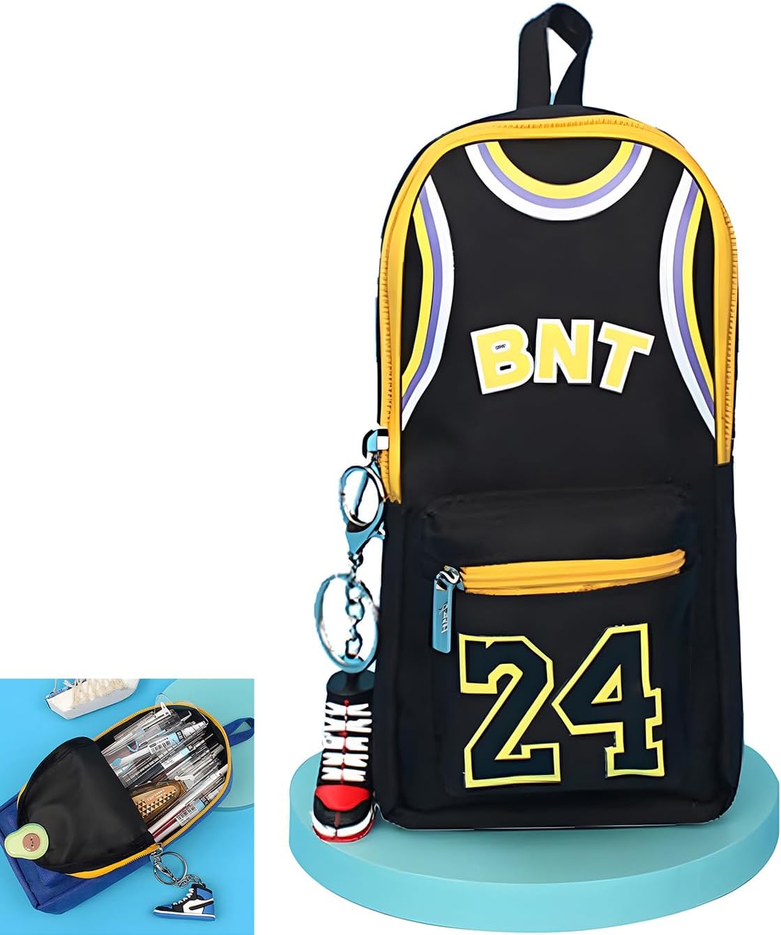 Canvas Pencil Case, Portable Desk Organizer, Double-Layer Basketball Pencil Pouch, Large Capacity Student Pencil Case, Creative Stationery Bag, Storage Coin Pouch Gift for Children (Black) – image 1