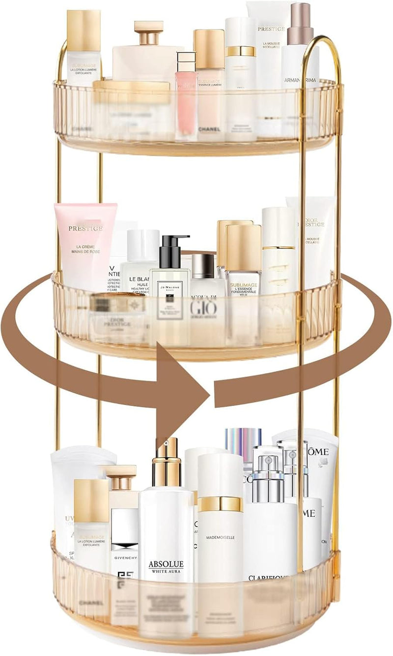 INVSSENE 360° Rotating Makeup Organizer, Bathroom Make Up Spinning Holder Rack, Large Capacity Cosmetics Storage Vanity Shelf Countertop, Fits Cosmetics, Perfume, Skincare, Lipsticks(2 Tiers, Green)