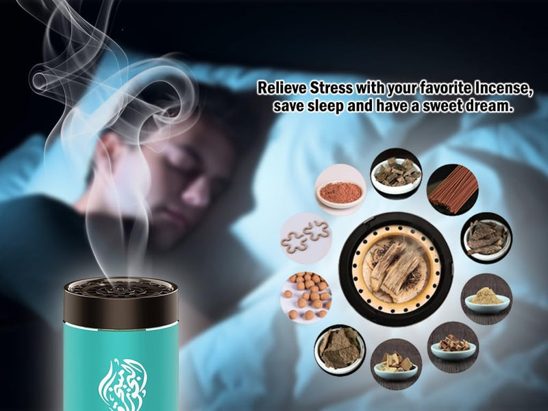 Hitopin Electric Incense Sticks Aroma Diffuser Car Electric Incense Burner Arabic Bakhoor Burner Portable Electric USB Aroma Diffuser Rechargeable for Car and Home (Blue)