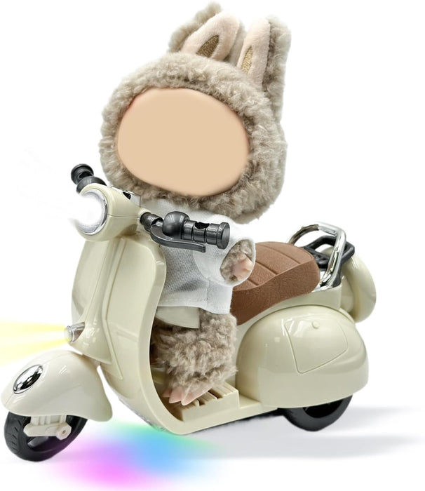 KASTWAVE Electric Doll Scooter for LABUBU, Doll Accessories with Music & Lights, 360° Rotatable Plastic Scooter Toy Decoration, Batteries Included (White)