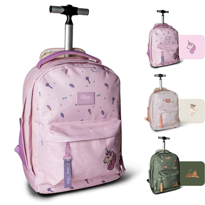 Kids School Foldable Trolley Bag for Girls 5-8 Years, Multipurpose Rolling Backpack, Spacious, 2 Wheels Extendable Handle, Excellent for Short Trip Carry-on