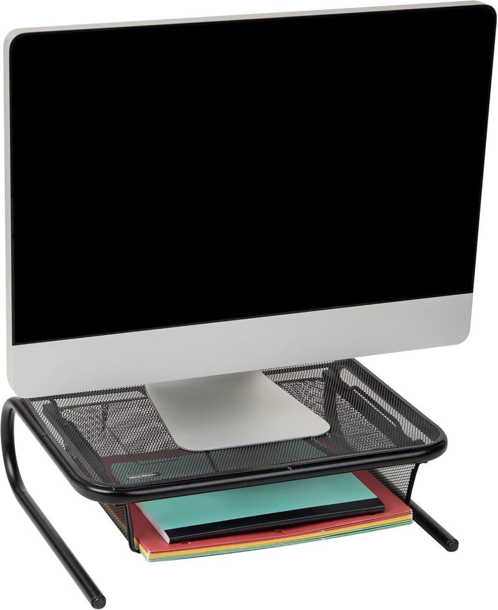 Mind Reader 2Meshmon-Blk Metal Mesh Stand And Desk Organizer With Drawer, Monitor Riser, Black-2 Pack