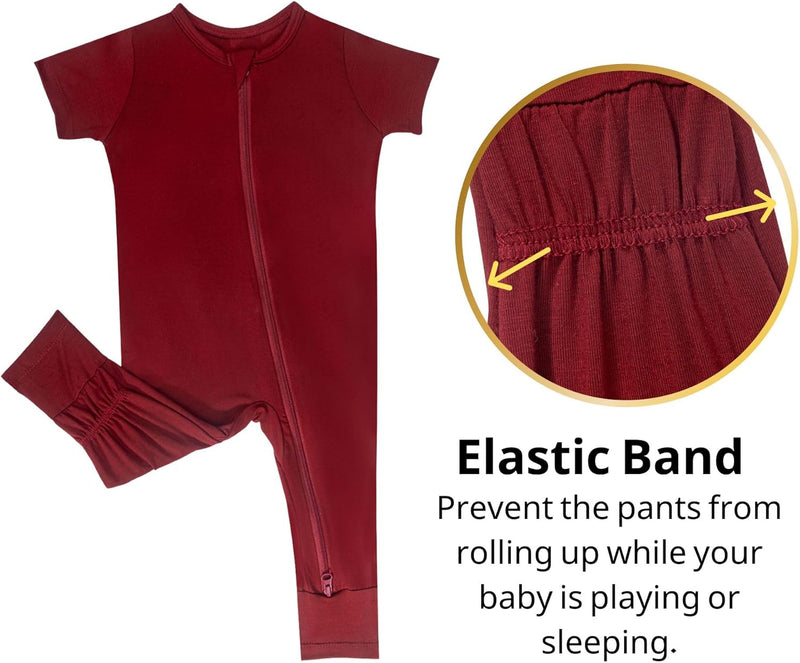 GUISBY Bamboo Baby Pajamas, Summer Short Sleeve Footless Rompers, 2 Way Zipper Sleeper