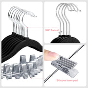 ManGotree 11.8'' Baby Velvet Hangers with Movable Clips, Non-slip Kids Clothes Hangers, Ultra-thin Space-saving Children's Felt Hangers for Shirts, Pants, Dresses, Skirts, Jackets (16 Pack, White)