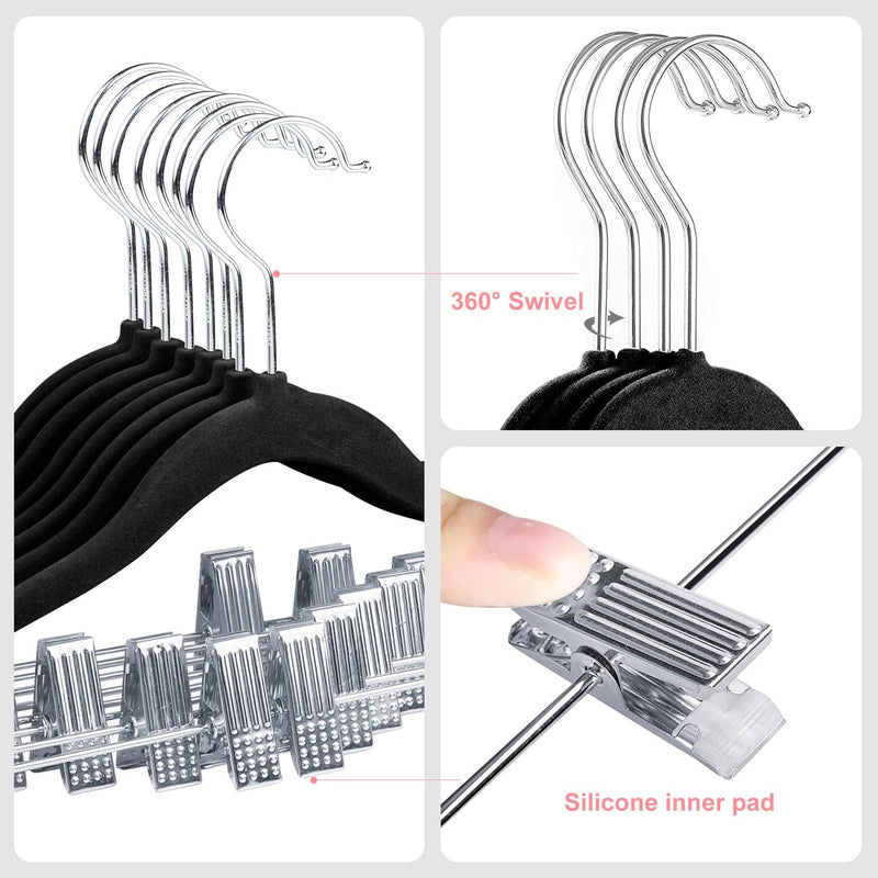 ManGotree 11.8'' Baby Velvet Hangers with Movable Clips, Non-slip Kids Clothes Hangers, Ultra-thin Space-saving Children's Felt Hangers for Shirts, Pants, Dresses, Skirts, Jackets (16 Pack, White)