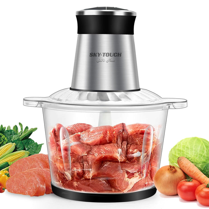 SKY-TOUCH Electric Food Chopper, 3L Meat Processor, 300W Electric Grinder Chopper,Multi-Function Food Chopper,2 Speed Levels & 4 SS Blade detachable, 26*26*28cm,2min Overheat Protection,Glass Bowl