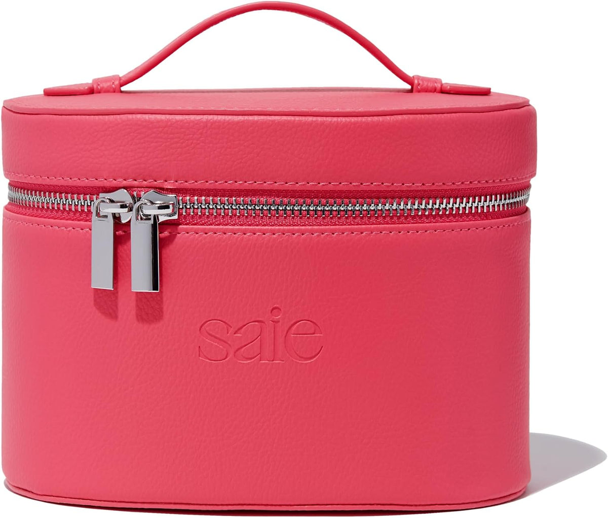 Mini Vanity Case - Vegan Leather Makeup Bag + Travel Toiletry Bag With Removable Interior Organizer - Durable + Portable Makeup Pouch with Carrying Handle + Zipper Closure - Red – image 3