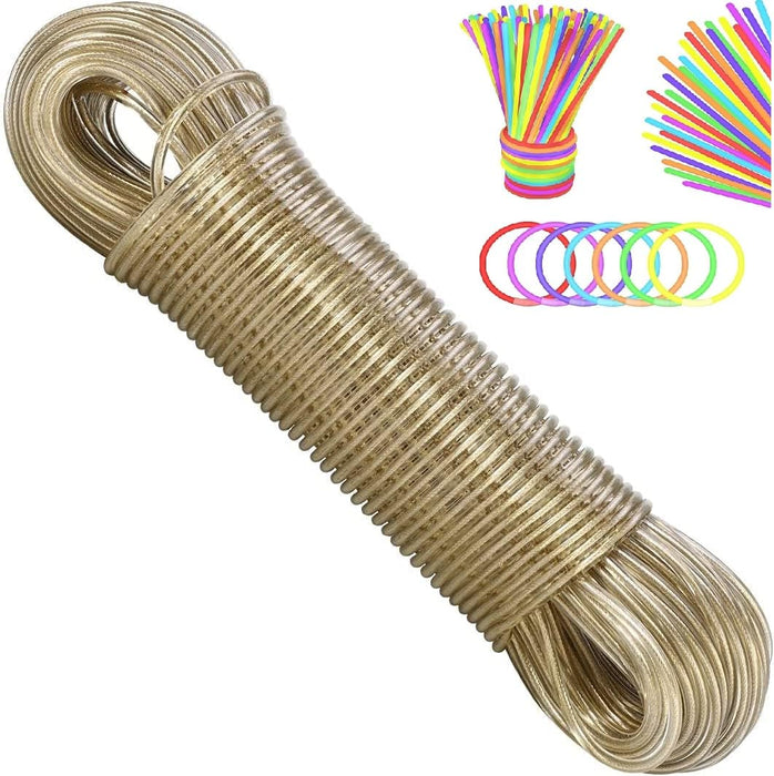 Betsey® Heavy Duty Steel Wire Plastic Coated Clothesline Rope with Five pcs Glow Sticks, Washing Line Rope, Cloth Hanging Wire, Steel Laundry Wire, Portable Clothes Line Rope
